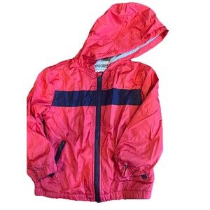 Gymboree 3T Toddler Rain Windbreaker Hooded Jacket  100% Cotton Lined RED Coat